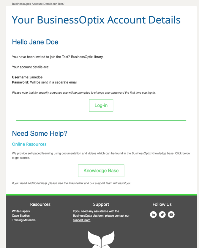 Welcome Email Screenshot